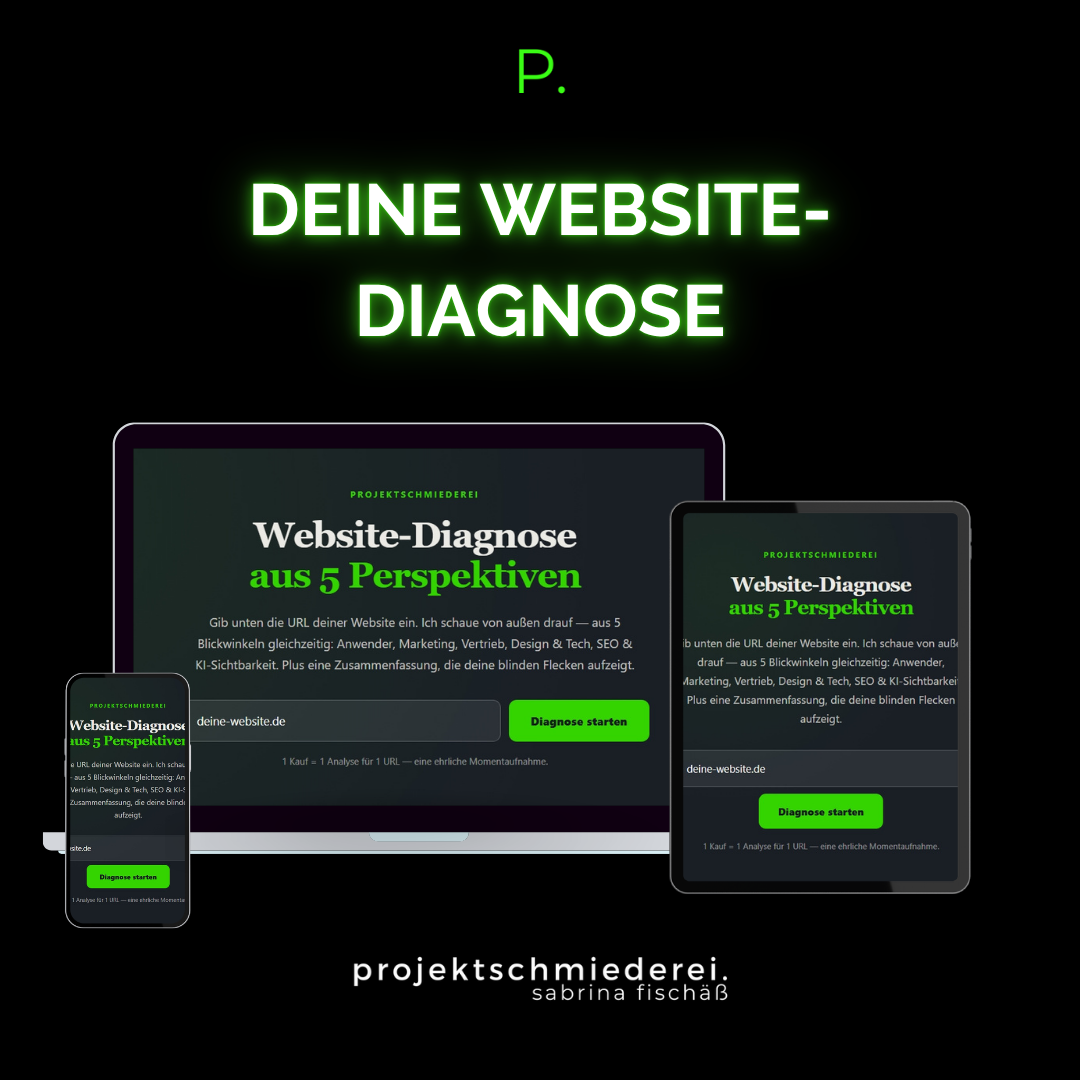 Website-Diagnose aus 5 Perspektiven — das Tool von Projektschmiederei