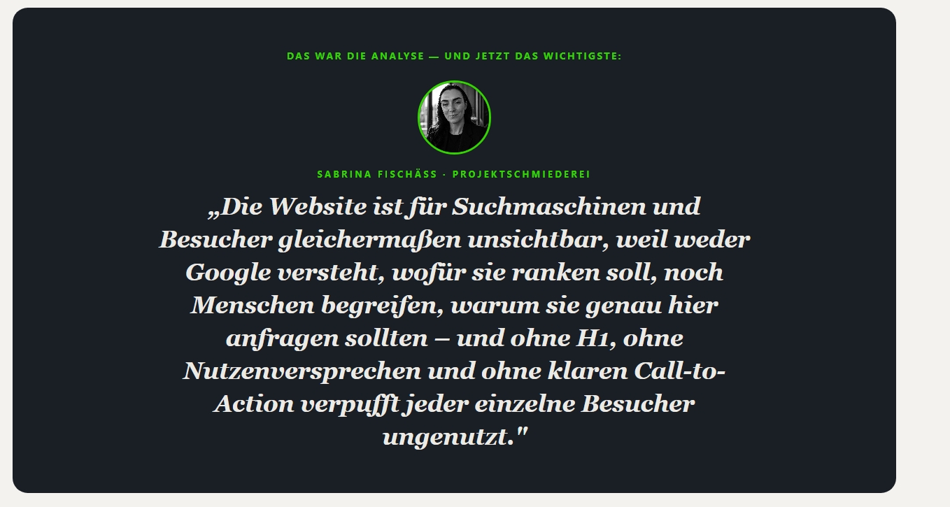 Master-Satz aus einer echten Analyse
